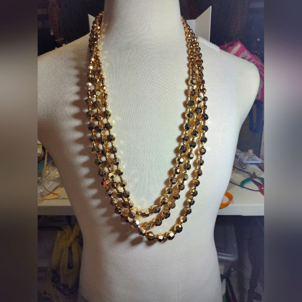 Layered Long Gold Beaded Necklace And Bracelets Nwot